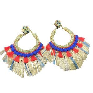 Multicolor Seed Beaded Tassel Dangle Drop Earrings Post Back Closure Boho Ethnic